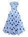 Blau 1940er Polka Punkte Trägerlos Plissiertes Kleid