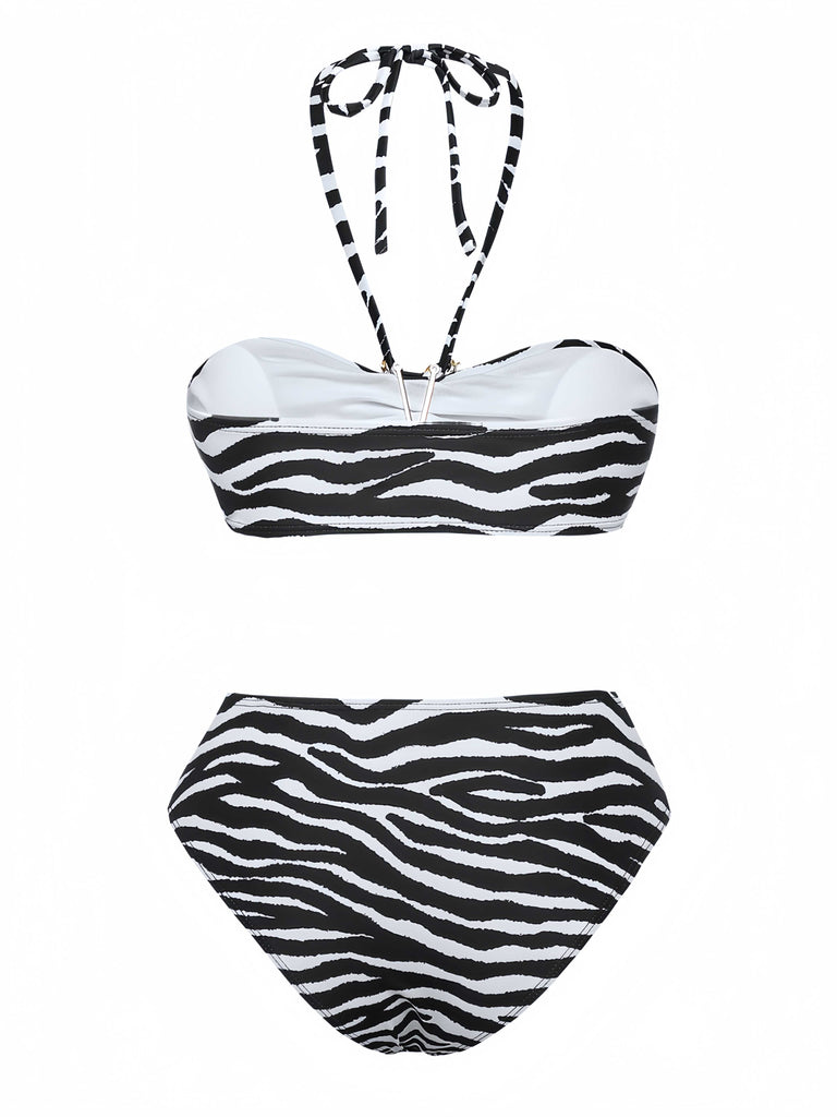 Schwarz & Weiß 1960er Zebra Druck Seestern Akzente Bikini Set
