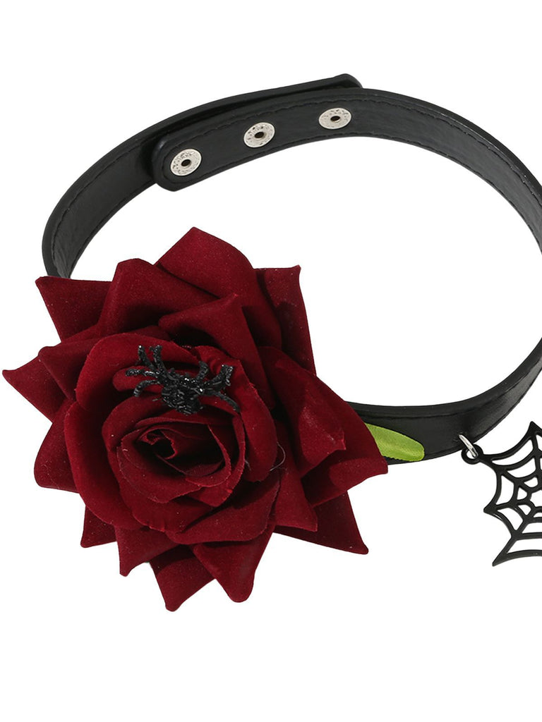 Gotische Spinnennetz & Rose Halsband Halskette