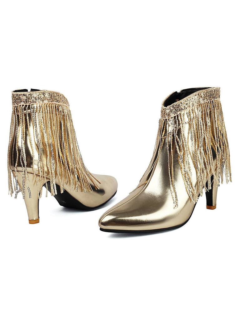 Metallisch Quaste Spitzer Spitze Stiletto Chelsea Stiefel