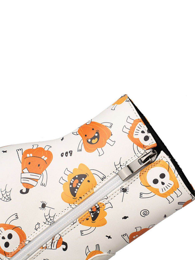 Halloween Cartoon Druck Klobiger Absatz Knöchel Stiefel
