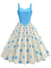 1970er Träger Patchwork Polka Dots Swing Kleid