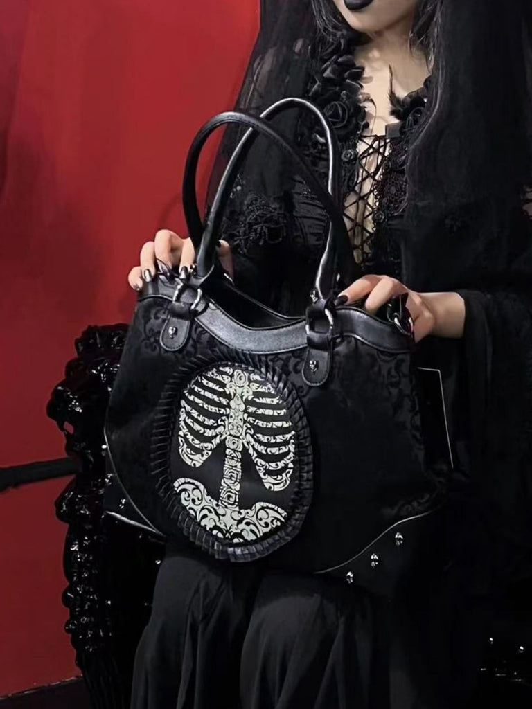 Schwarz Gothic Skeleton Spitze Handtasche