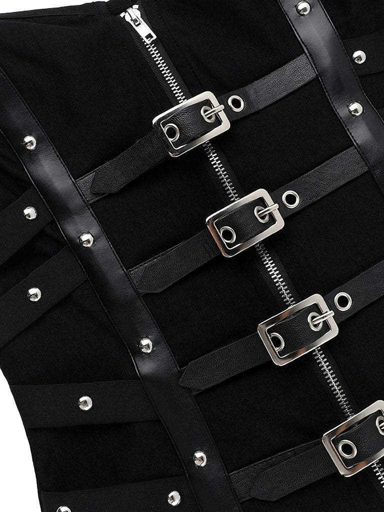 Schwarz 1980er Punk Nietenbesetzt Korsett Top