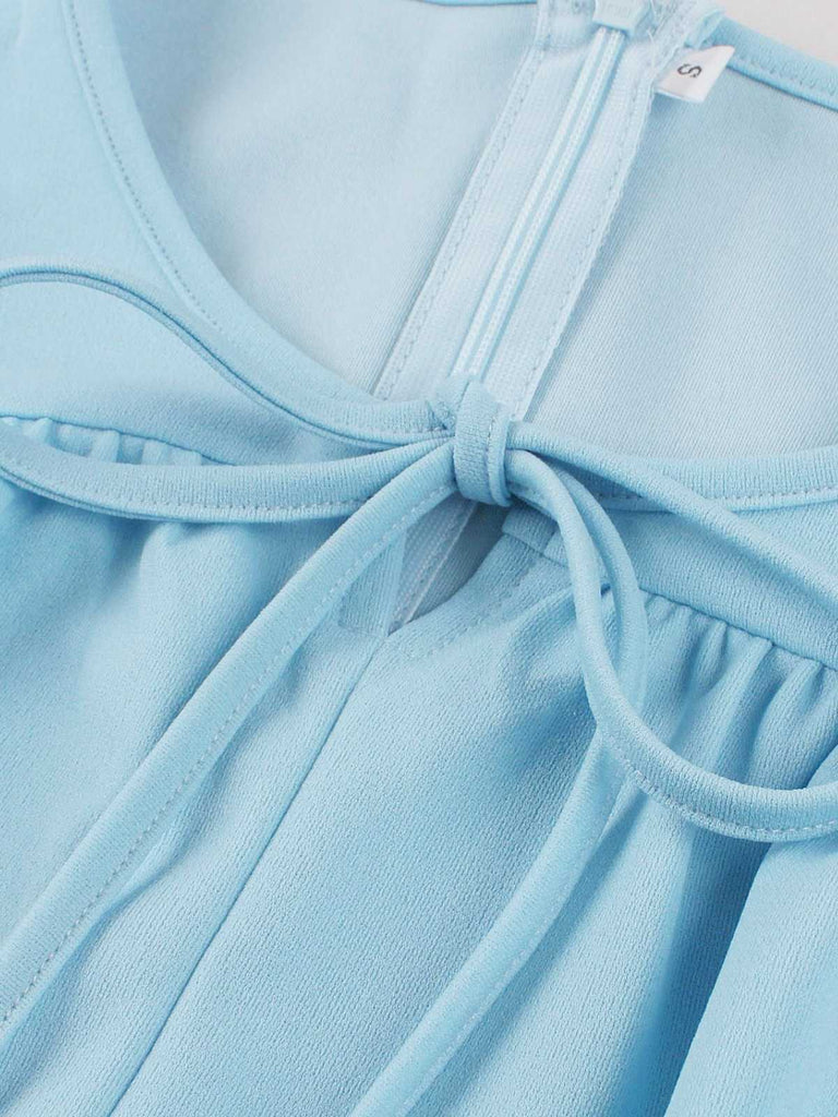 1940er Rundhals Bogen Solide Stufen Kleid