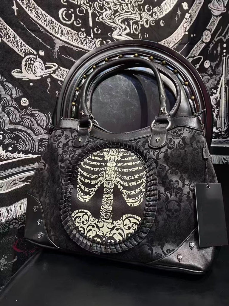 Schwarz Gothic Skeleton Spitze Handtasche