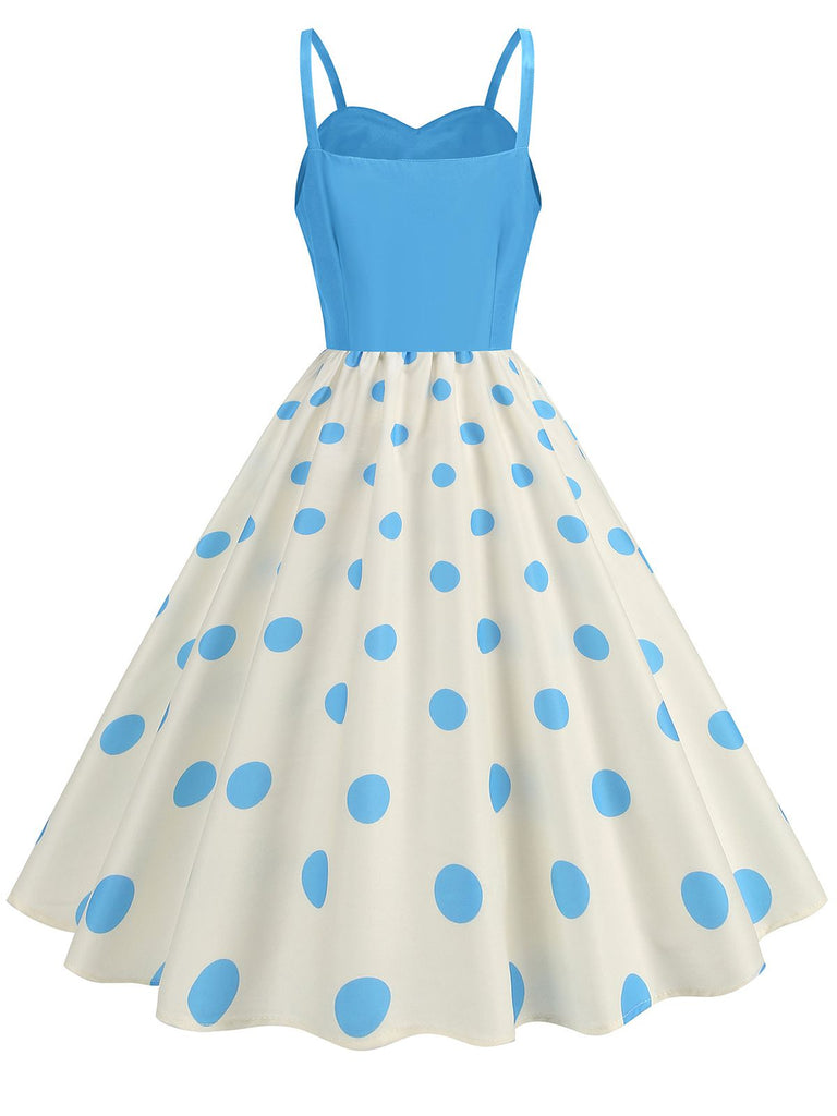 1970er Träger Patchwork Polka Dots Swing Kleid