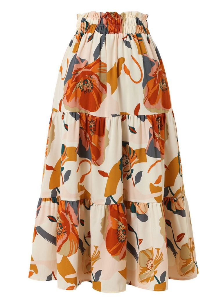 1970er Boho Blumen Bogen Stufen Rock