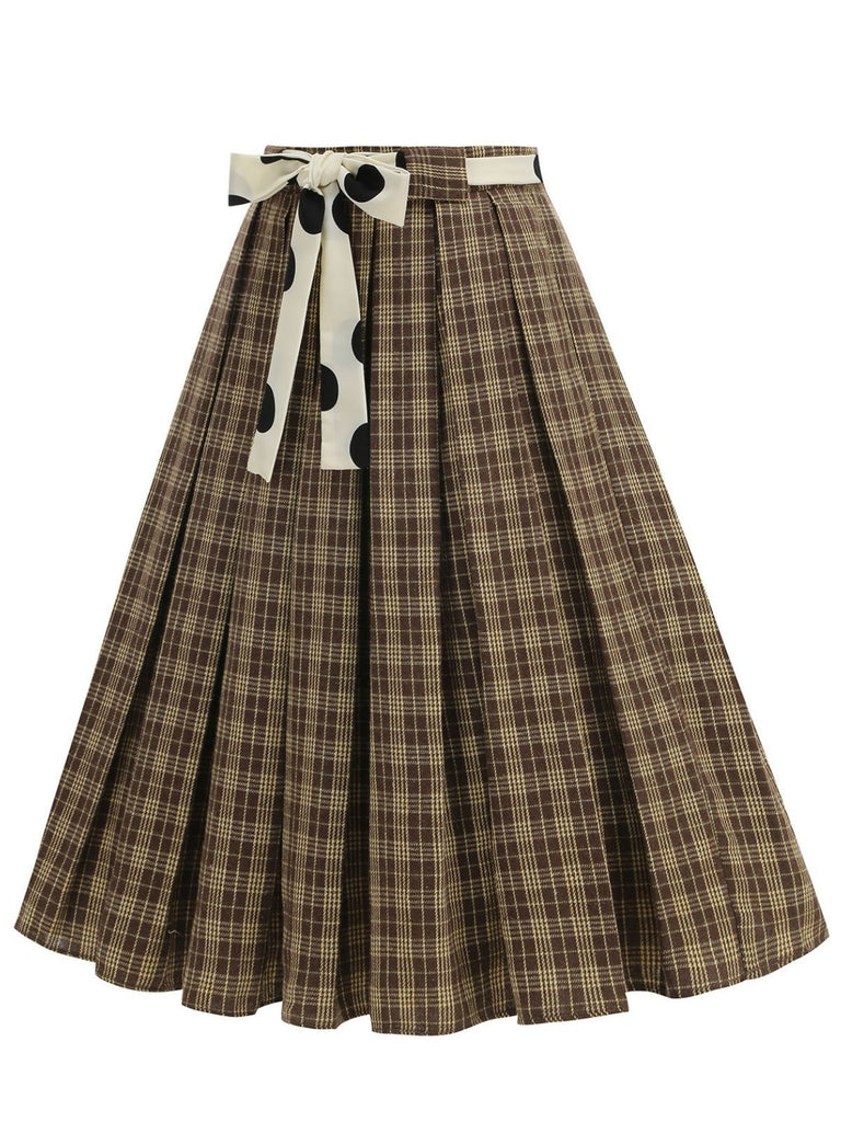 1950er Polka Dot Gürtel Plaid Plissiertes Rock