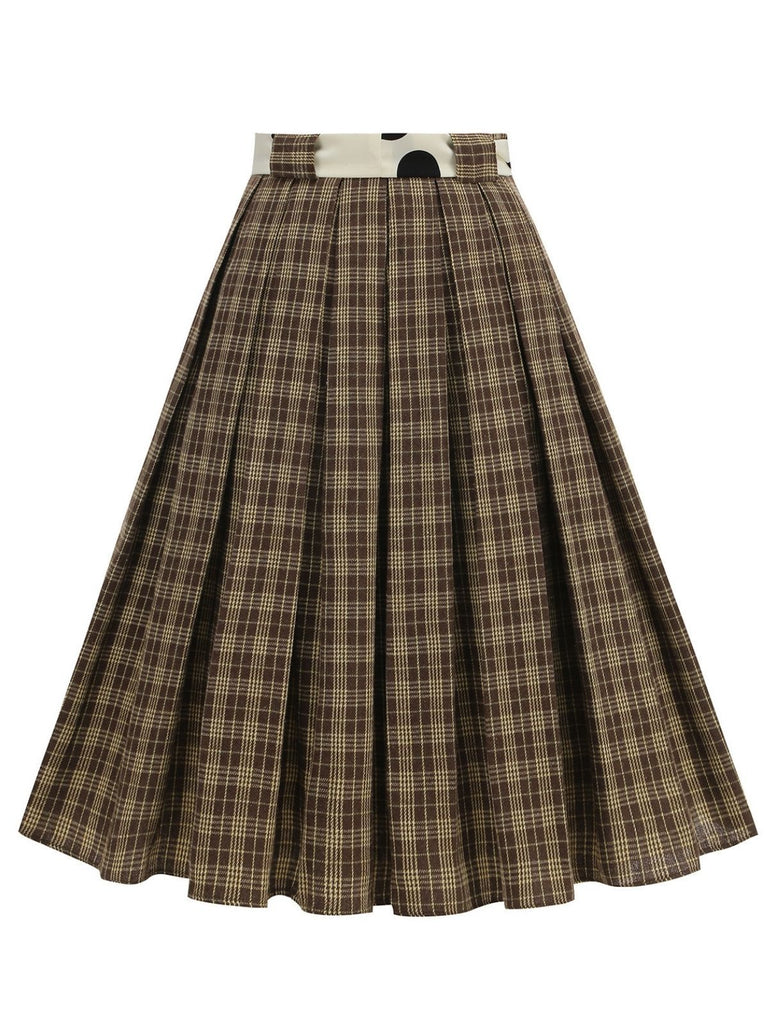 1950er Polka Dot Gürtel Plaid Plissiertes Rock