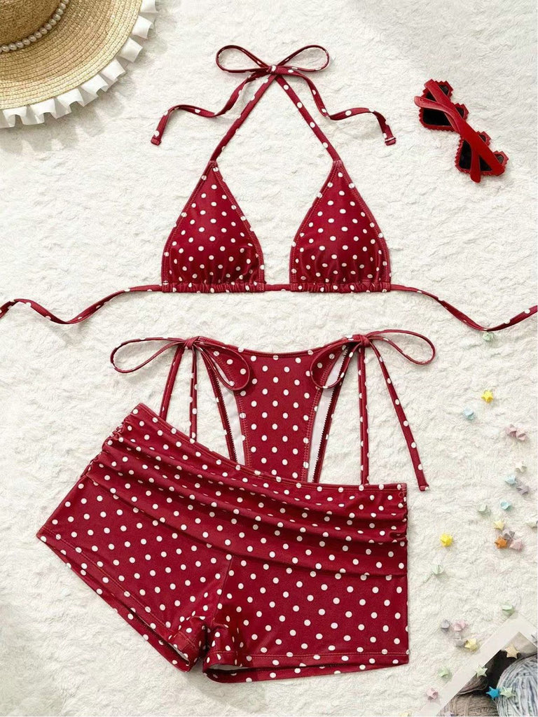 50er Bikini & Shorts mit Polka-Dots und Neckholder