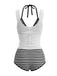 3PCS 1980er Streifen Bikini Set & Durchsichtig Cover-Up Tank