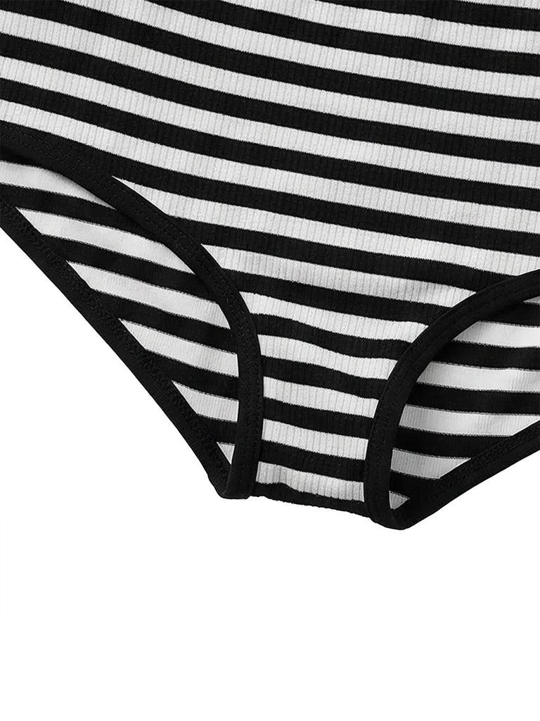 3PCS 1980er Streifen Bikini Set & Durchsichtig Cover-Up Tank