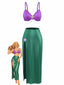 3PCS Lila 1970er Meer Perle Satin Meerjungfrau Nachtwäsche Set