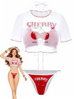 3PCS Rot 1950er Kirsche Druck Schnür Bikini Set-model