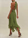 Grün 1930er Halter Netz Rückenfrei Chiffon Midi Kleid