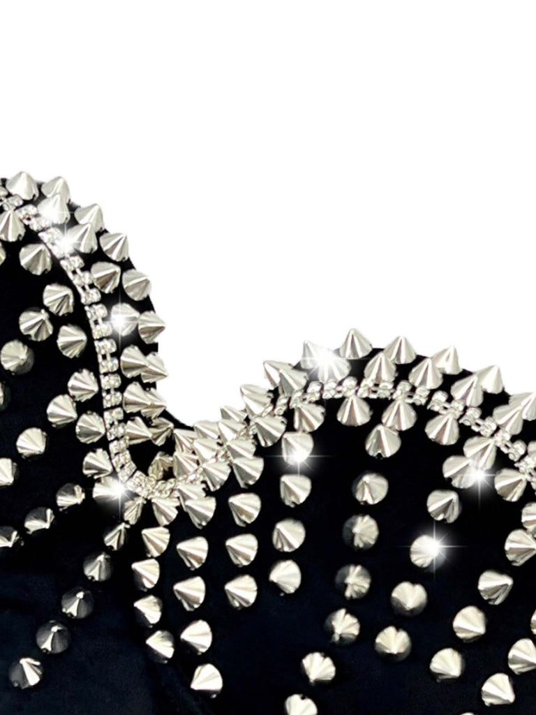 1980er Satin Punk Rock Metallischen Nieten Korsett