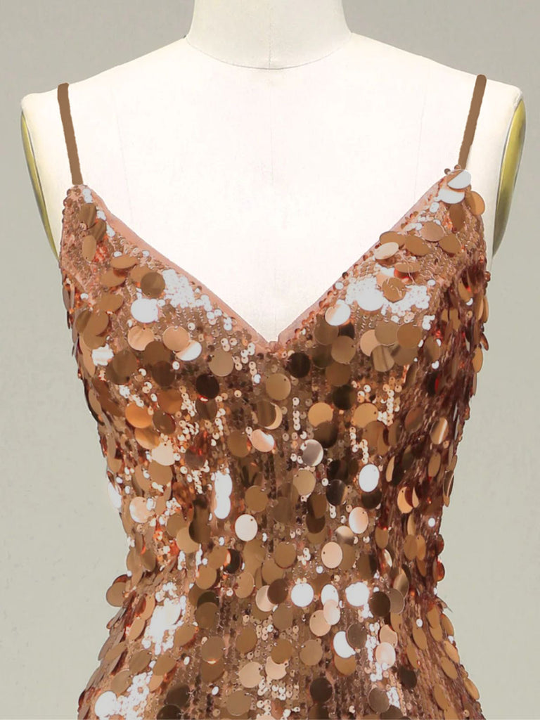 Gold 1930er Slip Pailletten Abend Kleid