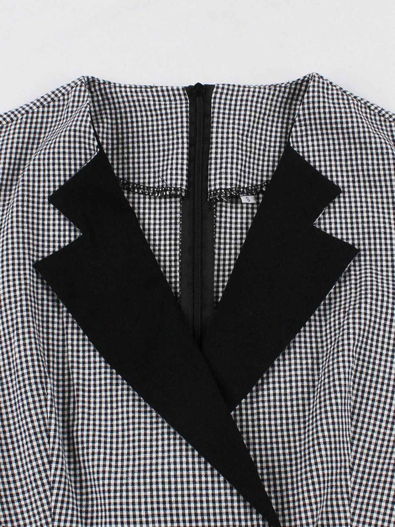 1950er Kerbkragen Farbblock Gingham Plaid Kleid
