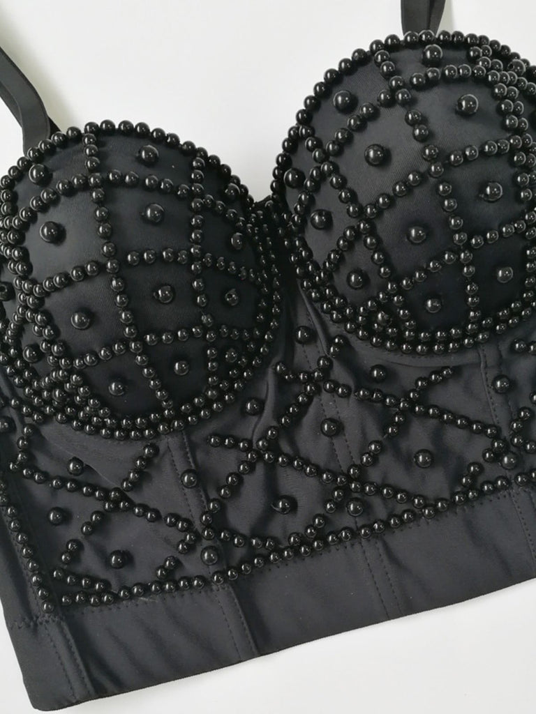 1980er Perle Solide Fischgräte Camisole Korsett