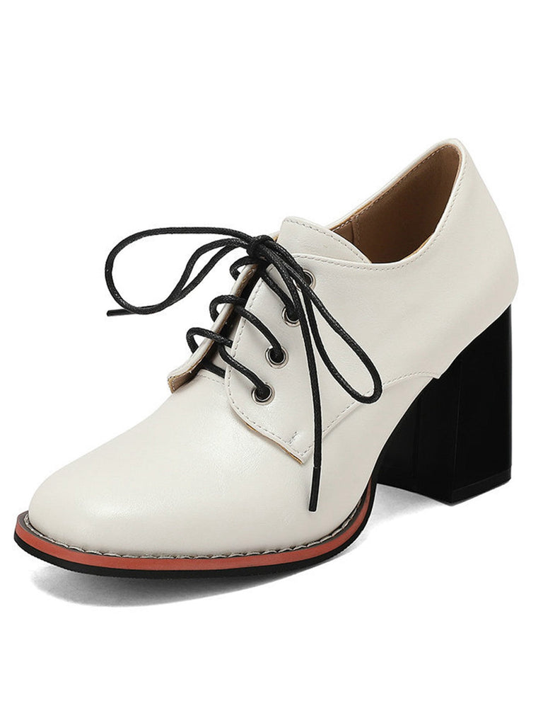Vintage Leder Schnürung Blockabsatz Schuhe