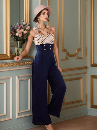 MARINEBLAU POLKA DOT PATCHWORK JUMPSUIT