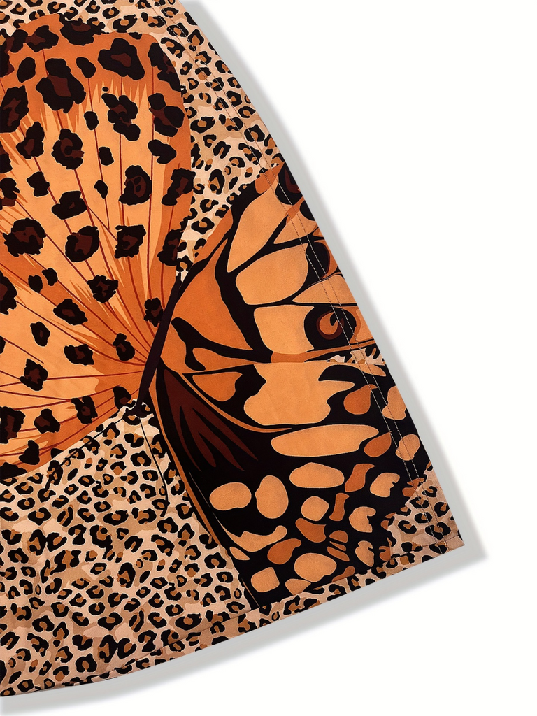 [Übergröße] Braun 1940er Schmetterling Leopard Nachthemd