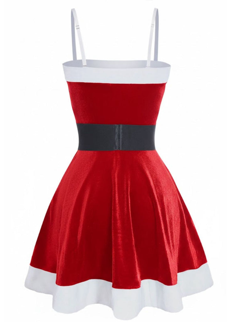 1970er Weihnachten Samt Plüsch Spaghetti Träger Mini Kleid
