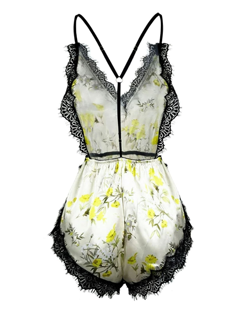 1950er Slip Blumen Spitze Rückenfrei Nachtwäsche