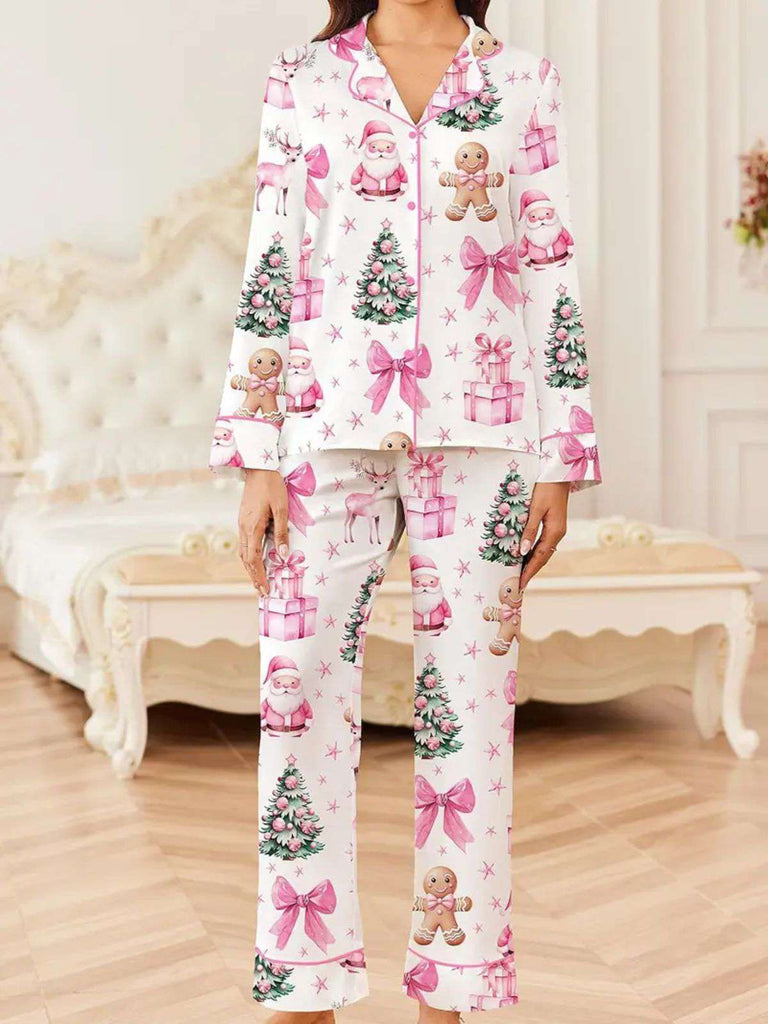 Weiß 1940er Weihnachten Candy Canes Pyjama Set