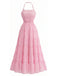 70er Chiffon-Maxikleid mit Neckholder und offenem Rücken