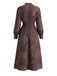 Braun 1970er Boho Paisley Steh V-Ausschnitt Gesmokt Kleid