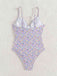 Lila 1950er Kleine Blumen Schnürung Badeanzug