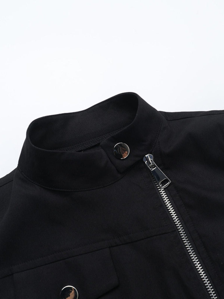 Schwarz 1980er Steampunk Solide Reißverschluss Gürtel Kleid