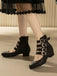 Runde Spitze Niedrig Blockabsatz Cut-Out Stiefel