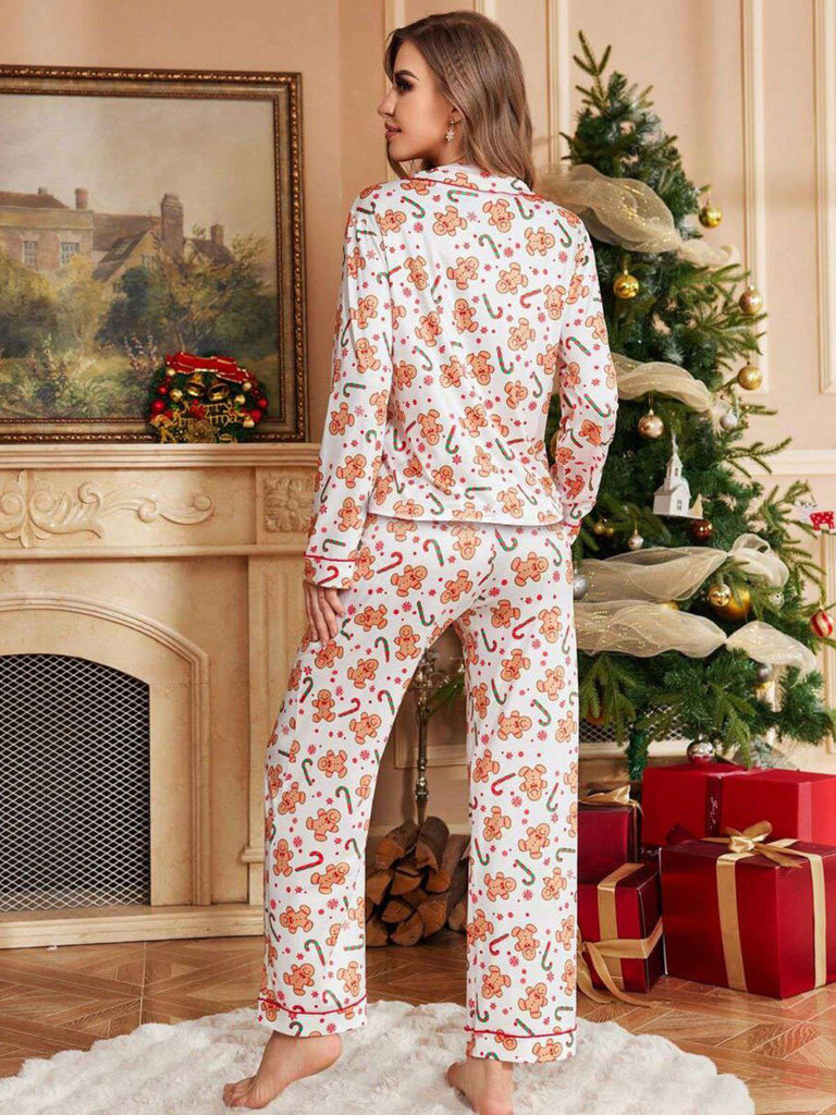 Weiß 1980er Lebkuchen Zuckerstange Weihnachten Pyjama-Set