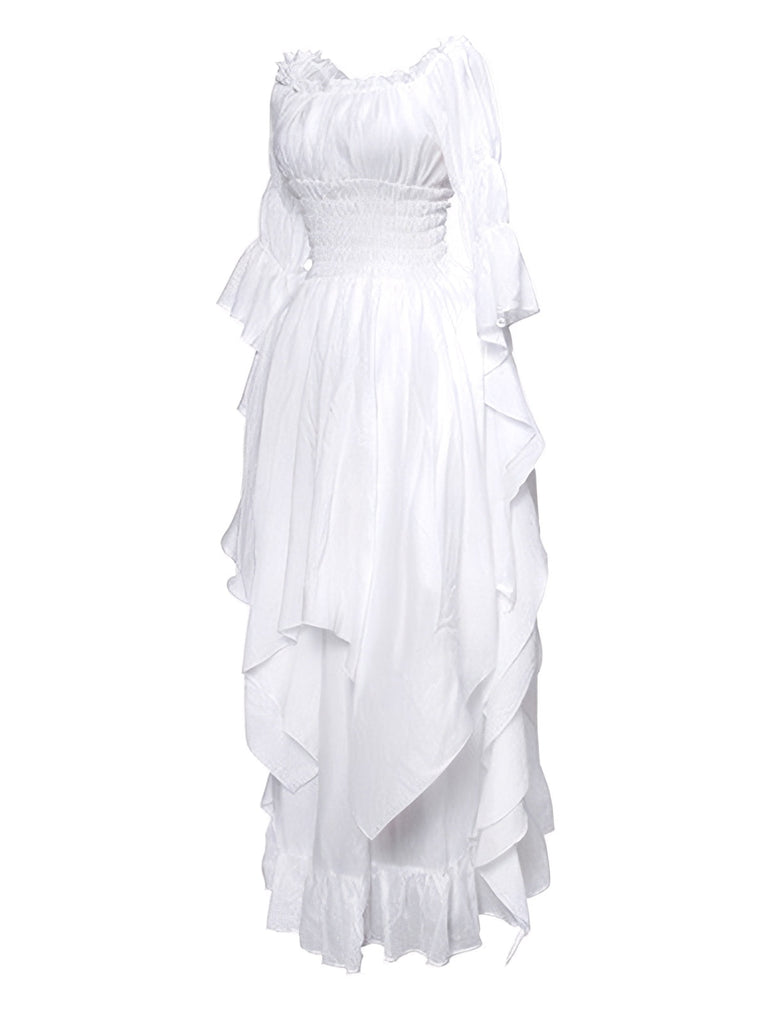 1980er Gothic Glockenärmel Unregelmäßiger Saum Kleid