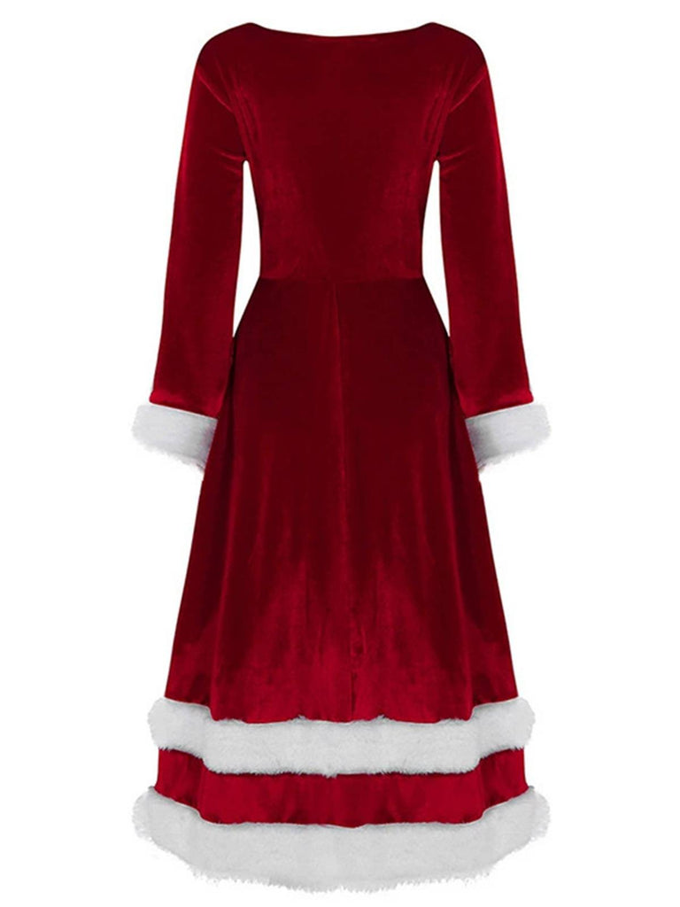 1940er Weihnachtsmann Faux Fur Trim Samt Kleid