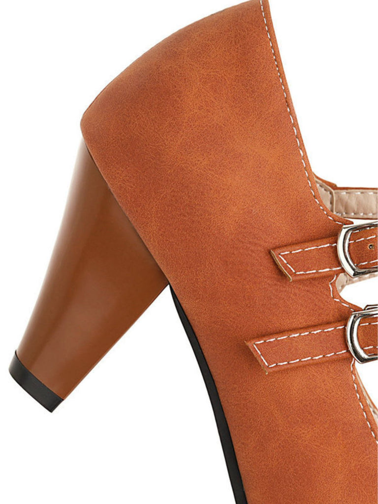 Orange Doppelschnalle Träger Mary Jane Heels Schuhe