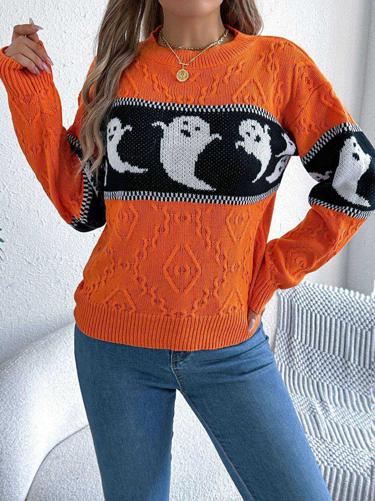 Orange 1940er Halloween Geist Stricken Pullover