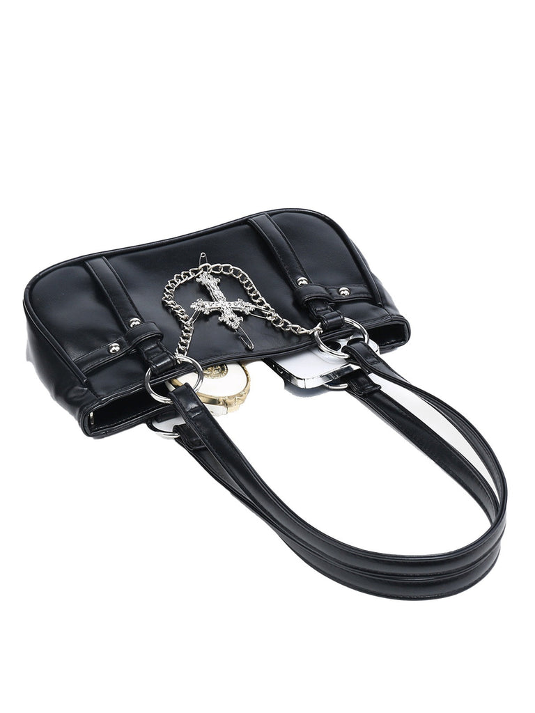 Vintage Schwarz Kreuzen Chain Umhängetasche