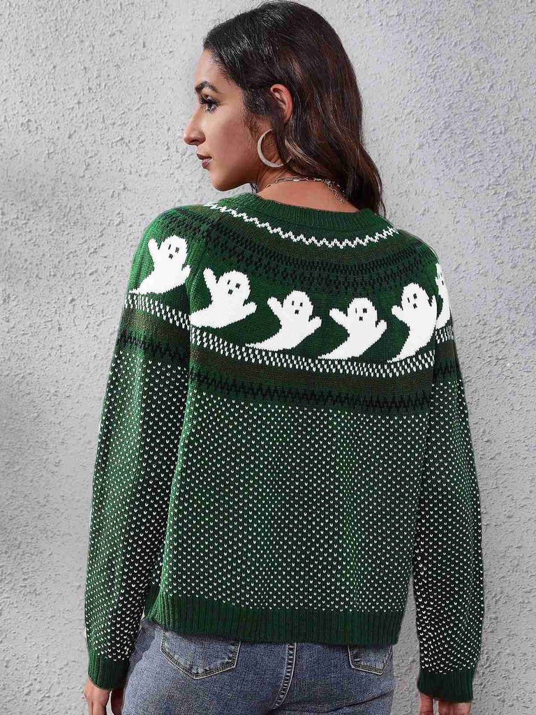 1980er Halloween Boo Polka Dot Gestrickter Pullover