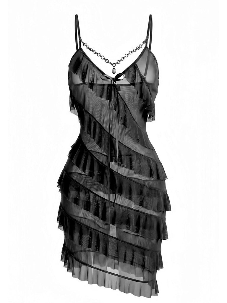 1960er Kette Perle Rüschen Spaghetti Strap Nachthemd