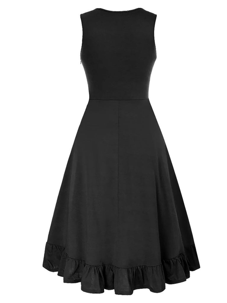 1940er Solide Ärmellos Kordelzug Schnürung Kleid