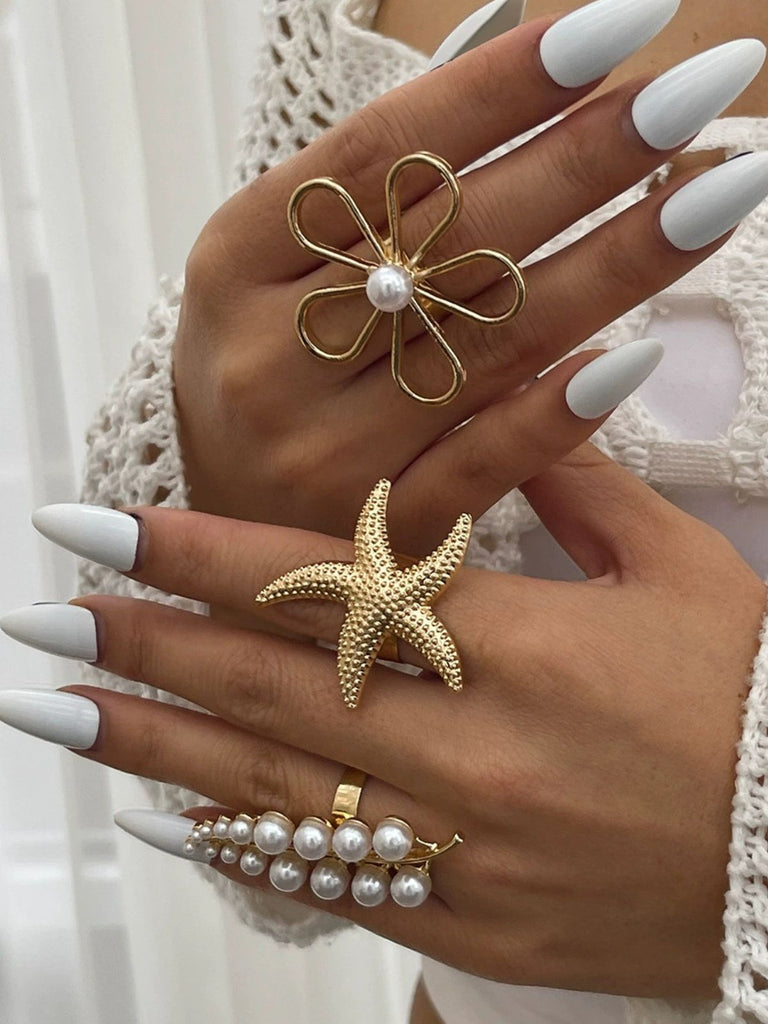 Seestern Blumen Perle Ring