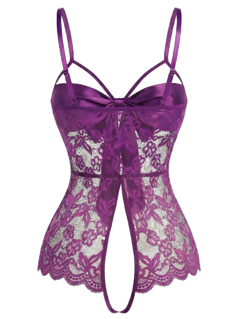 1970er Spitze Satin Bogen Verstellbar Träger Dessous