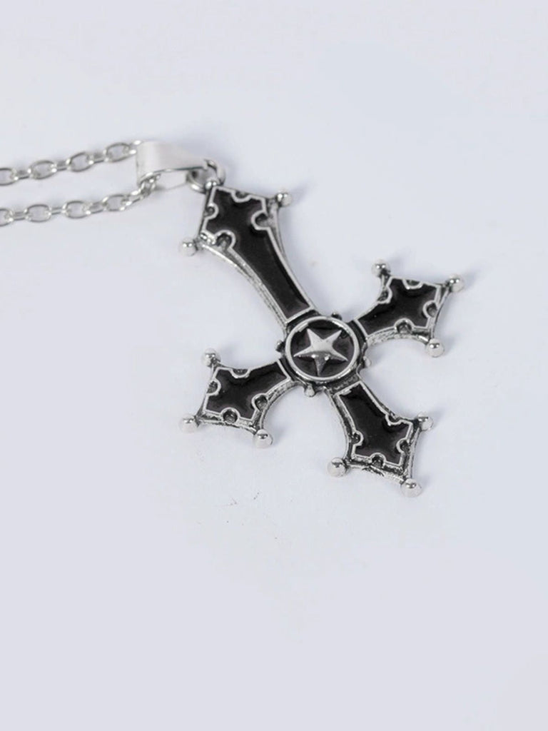 Schwarz 1940er Nonnen-Stil Kreuz Halskette Kleid