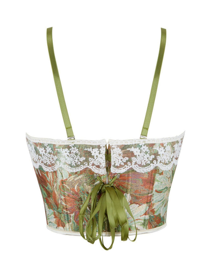 1960er Blumen Spitze Spaghetti Träger Korsett Top