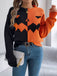 1940er Halloween Kürbis Gesicht Farbblock Stricken Pullover