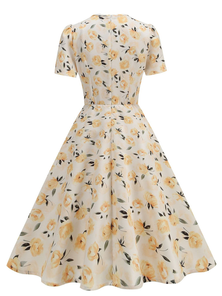 1950er Vintage Blumen Swing Kleid